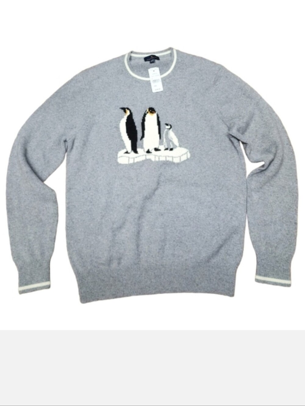 Brooks Brothers Merino Wool Penguin Intarsia Sweater Medium Gray Crewneck Preppy